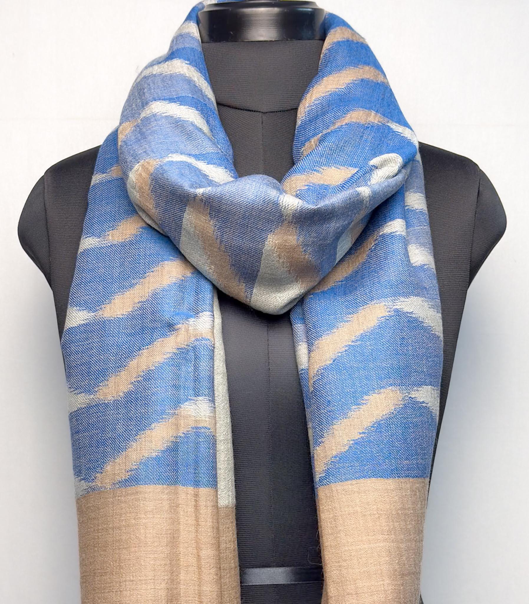 Blue Ikat Fine Wool Stole