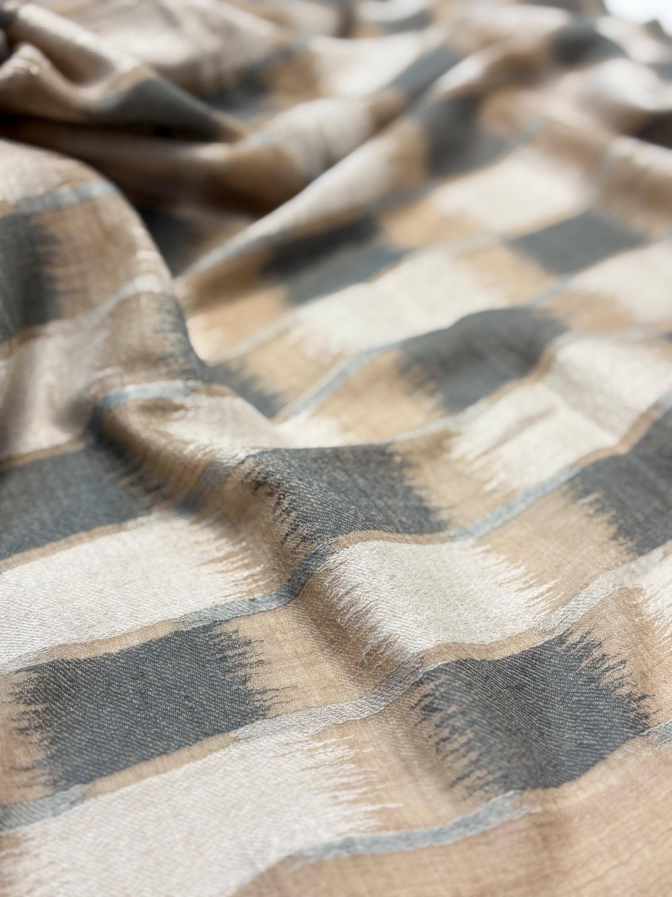 Beige and Grey Ikat Fine wool Stole