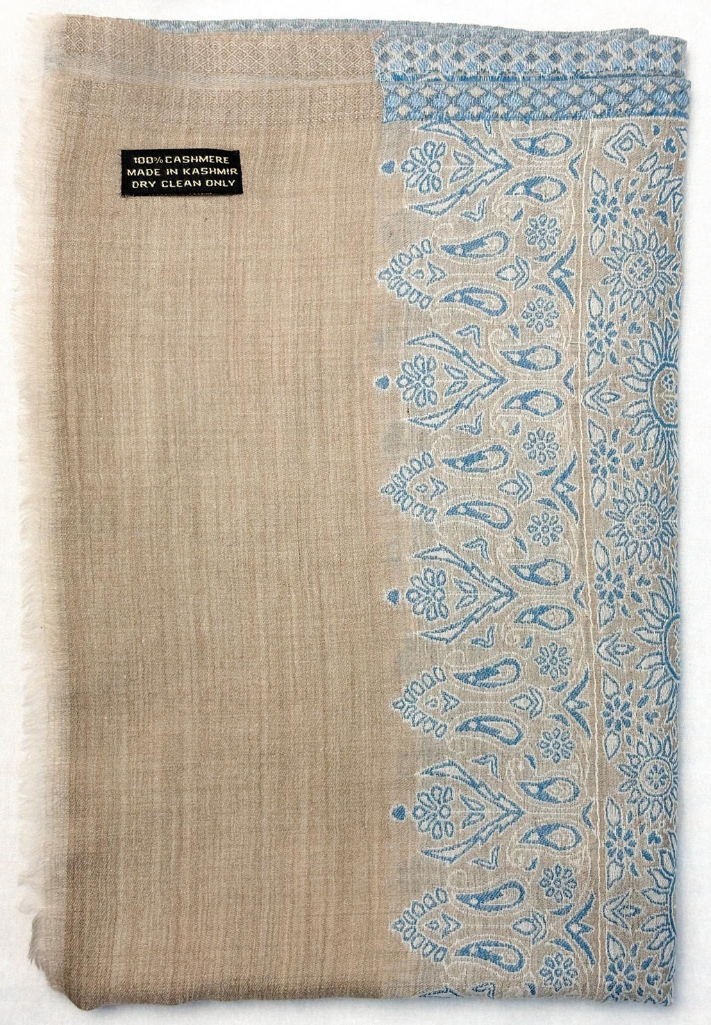 Sky Blue and Beige Paisley Fine wool Stole