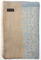 Sky Blue and Beige Paisley Fine wool Stole