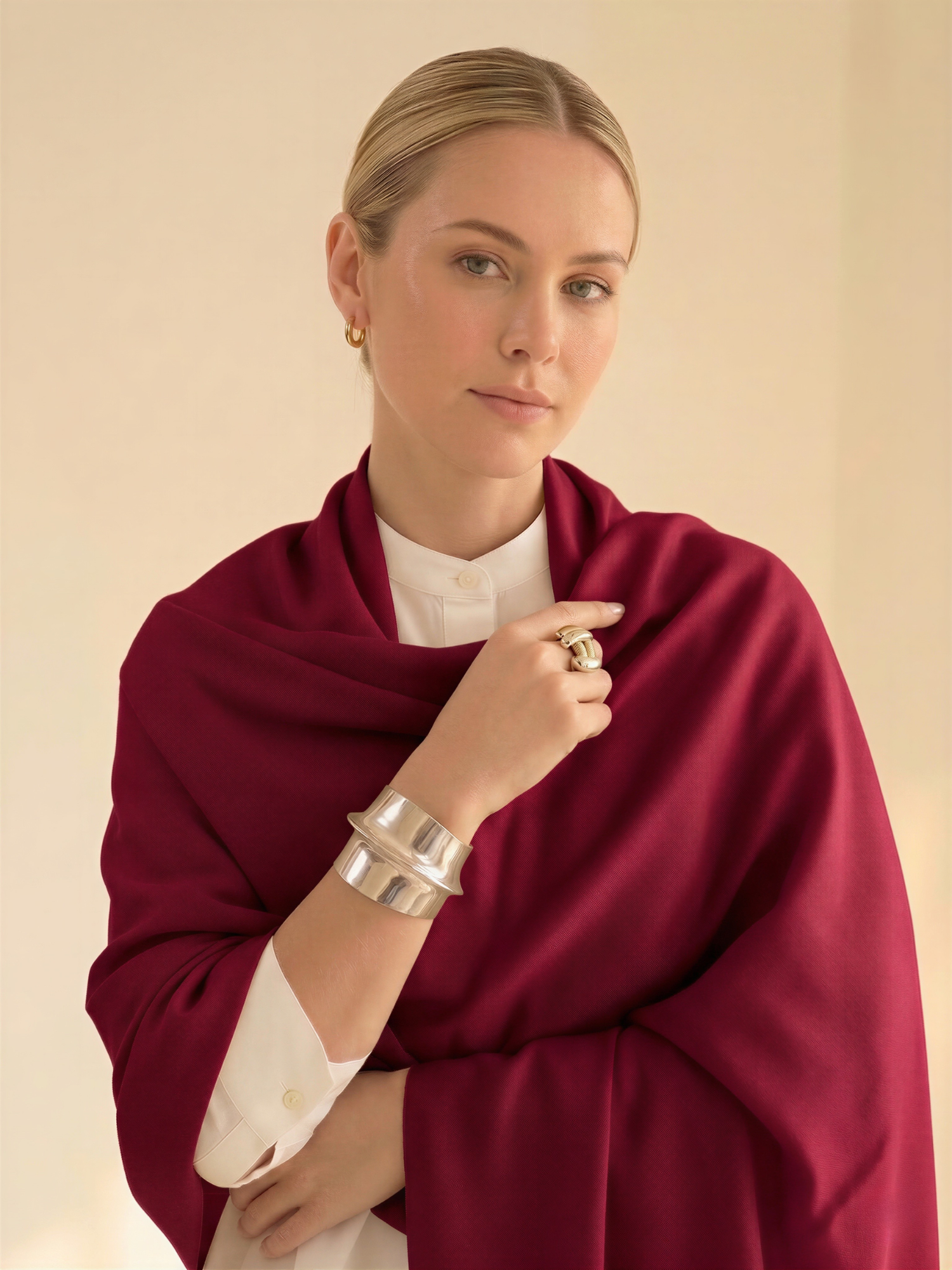 Crimson Red fine wool Stole