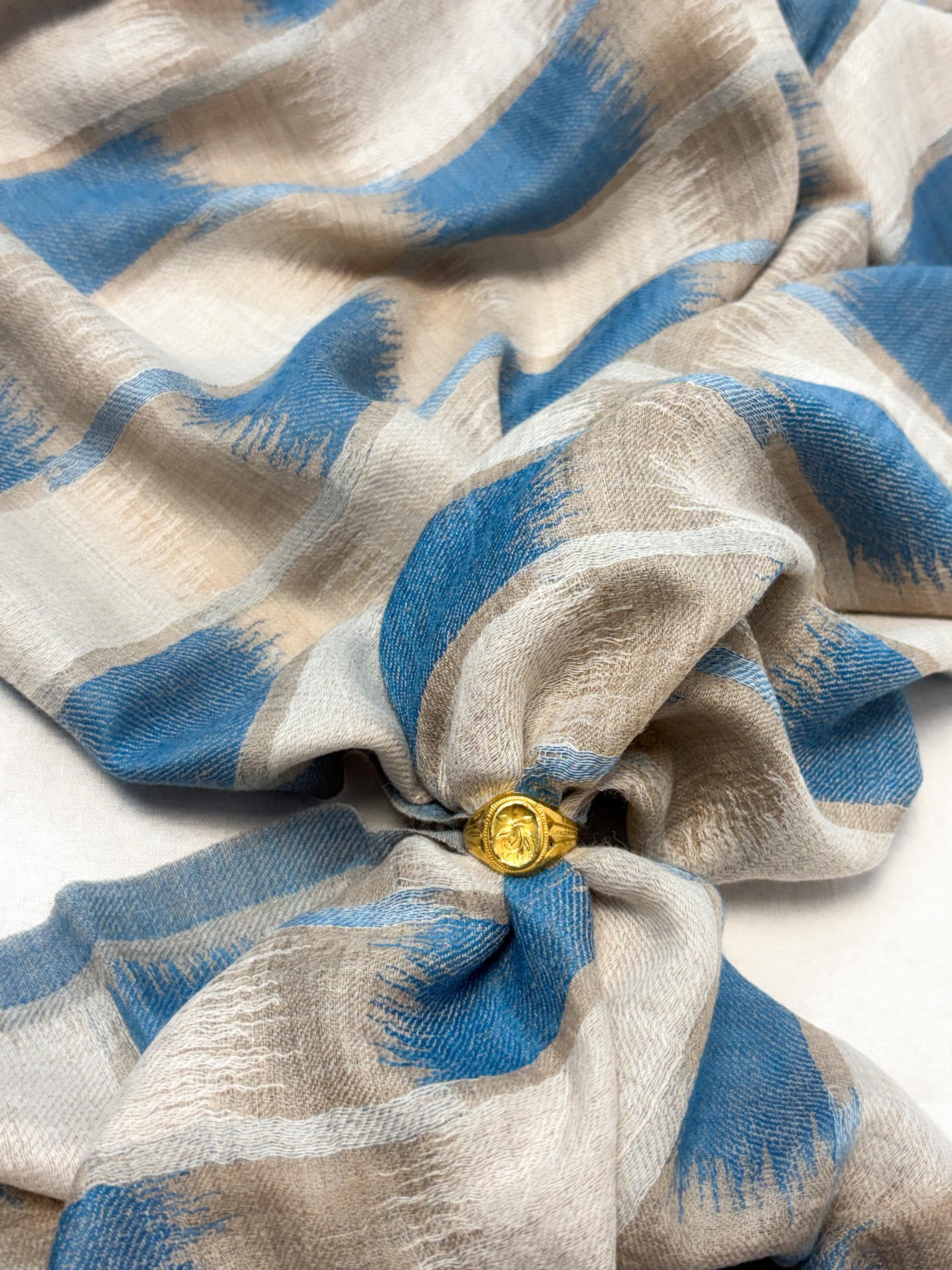 Blue and Beige Ikat Fine Wool Stole