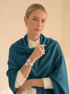 Teal Blue Fine Wool Stole