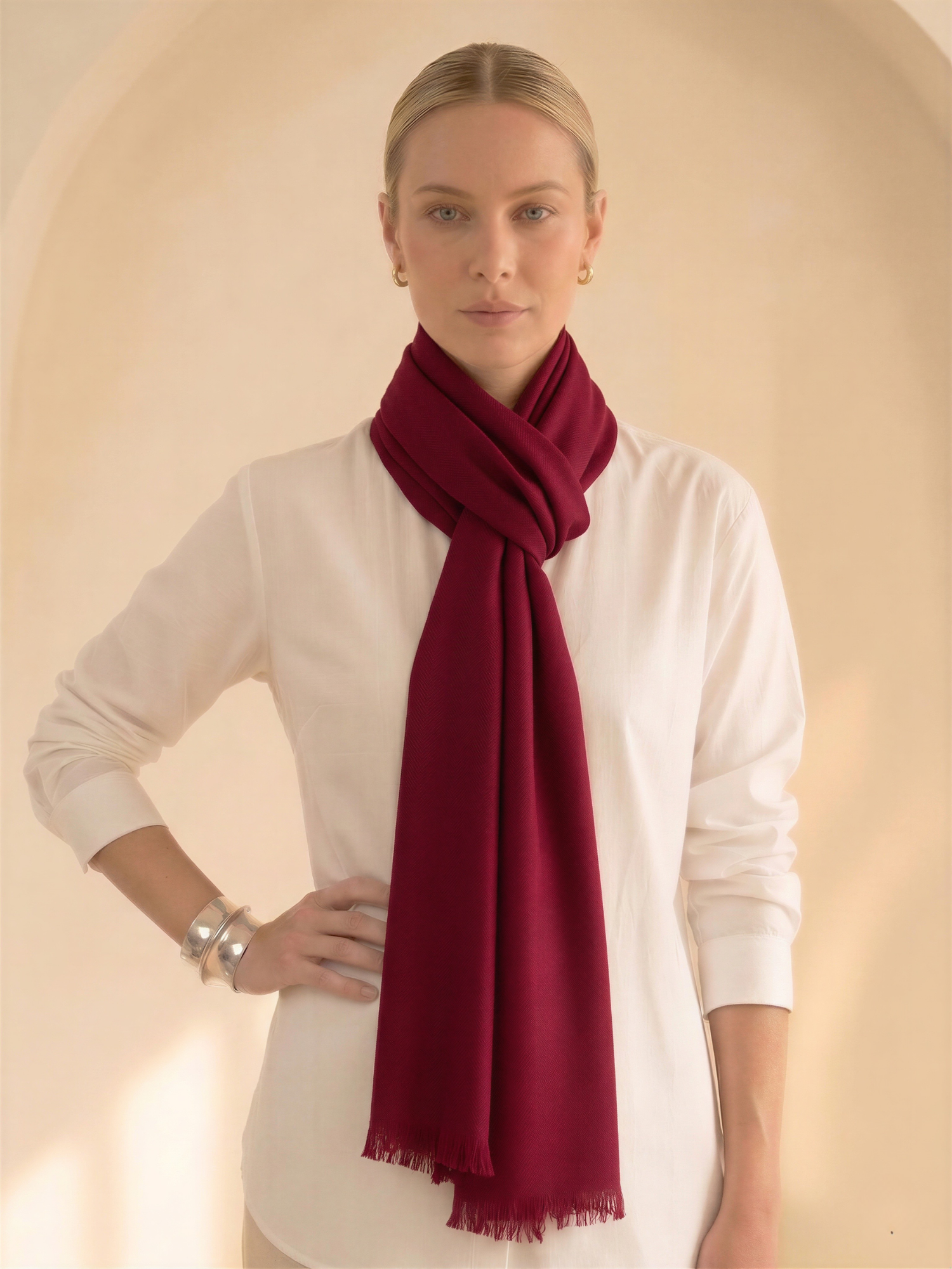 Crimson Red fine wool Stole