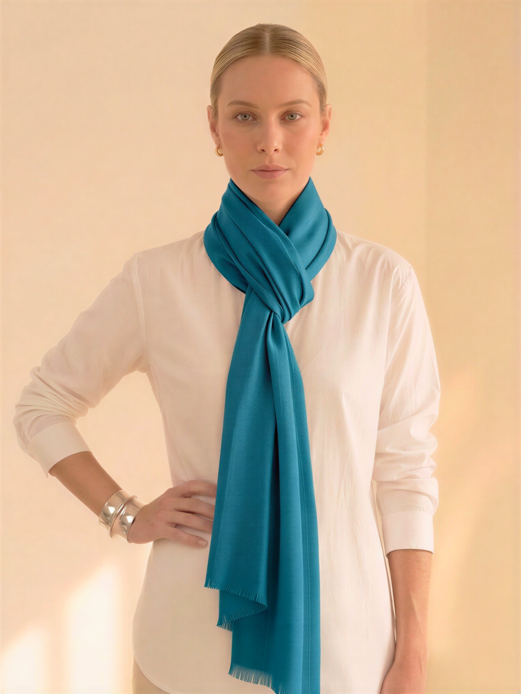 Teal Blue Fine Wool Stole