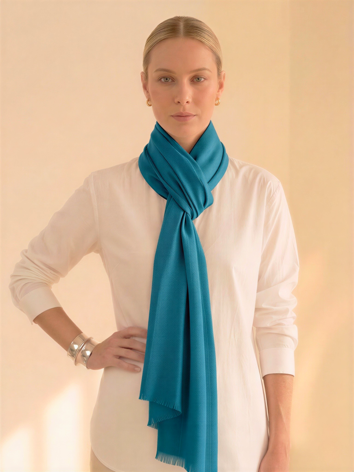 Teal Blue Fine Wool Stole