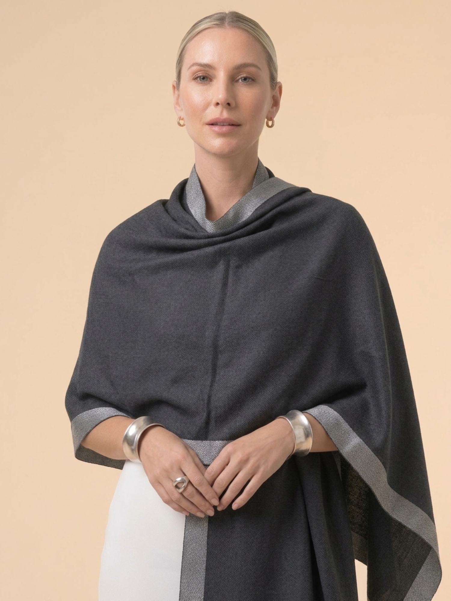 Charcoal Grey with Light Grey Border — Fine wool Stole