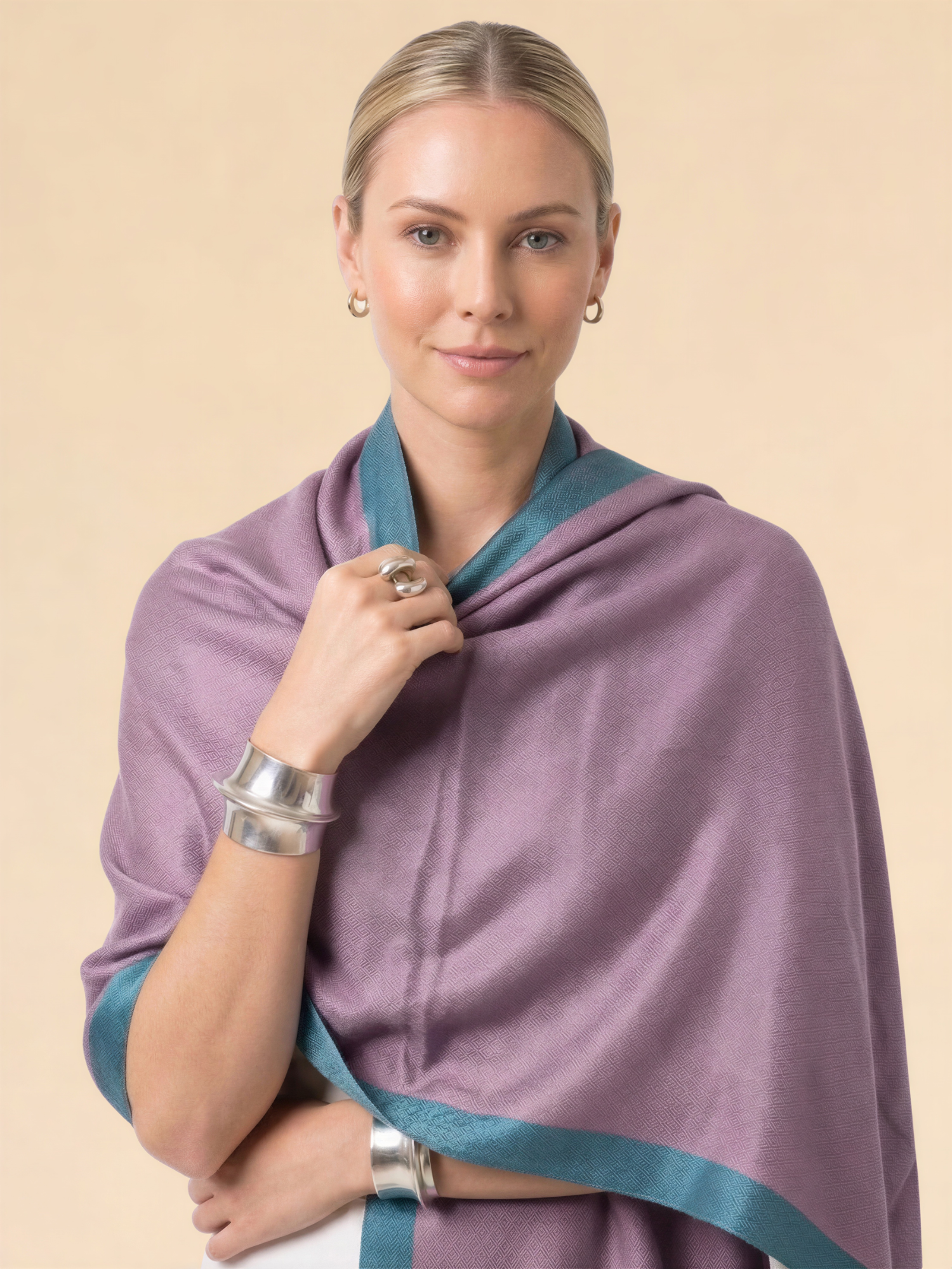 Plum with Teal Border — Fine Wool Stole