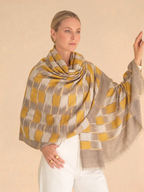 Mustard and Beige Ikat Fine wool Shawl