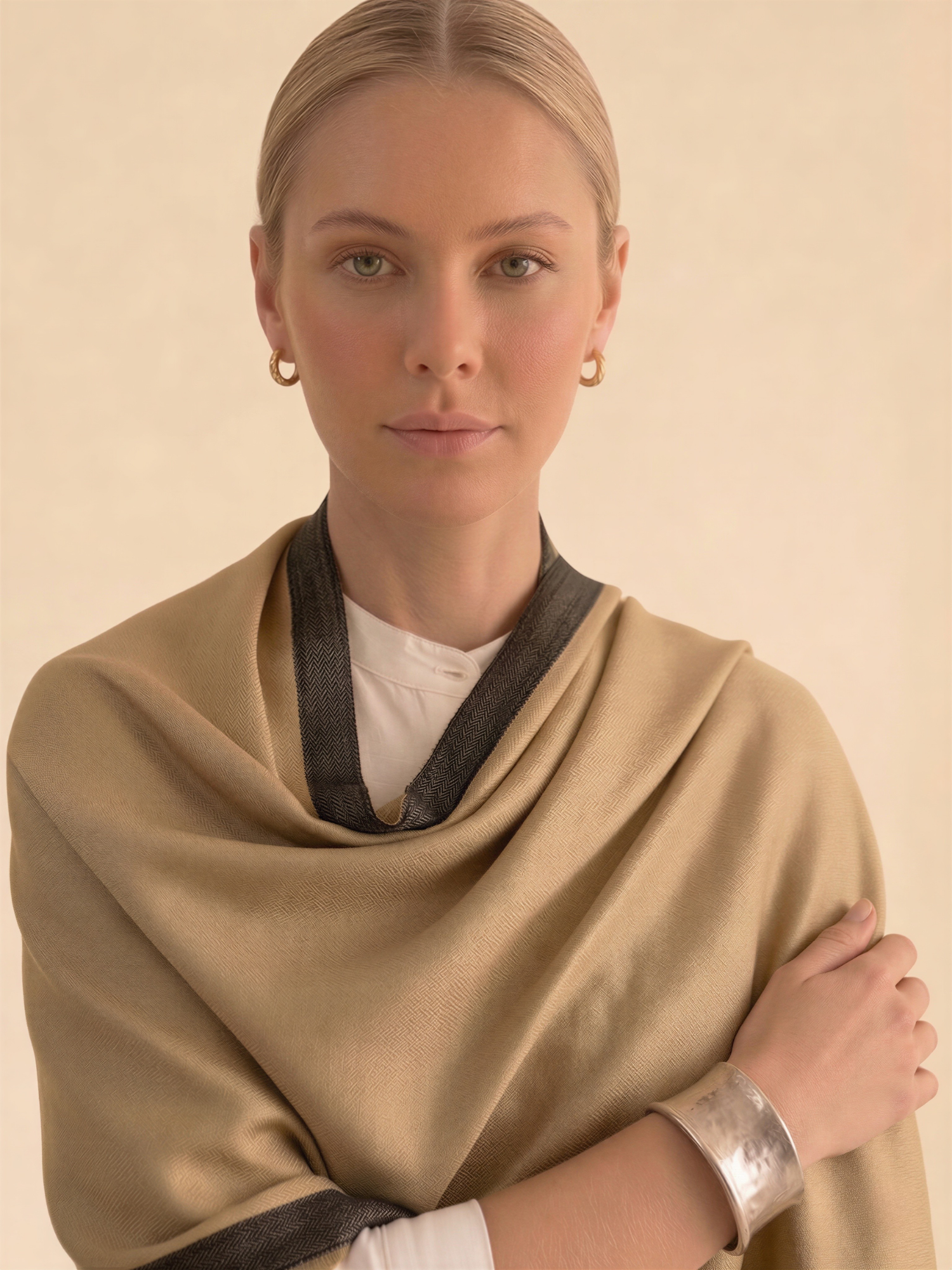 Golden with Black Border — Fine wool Stole