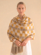 Mustard and Beige Ikat Fine wool Shawl