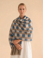 Blue and Beige Ikat Fine Wool Stole