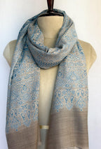 Sky Blue and Beige Paisley Fine wool Stole