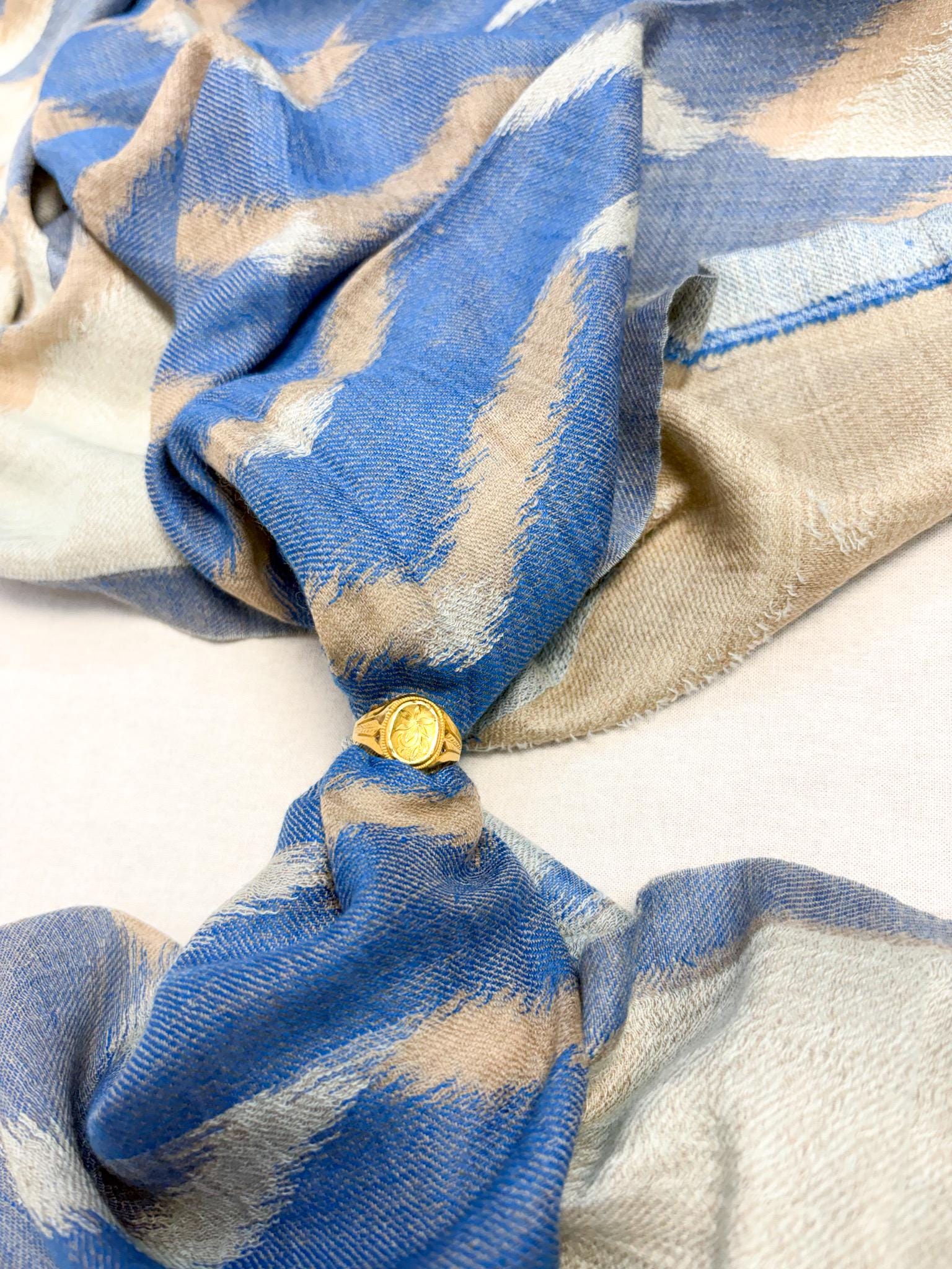 Blue Ikat Fine Wool Stole