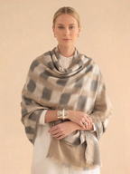 Beige and Grey Ikat Fine wool Stole