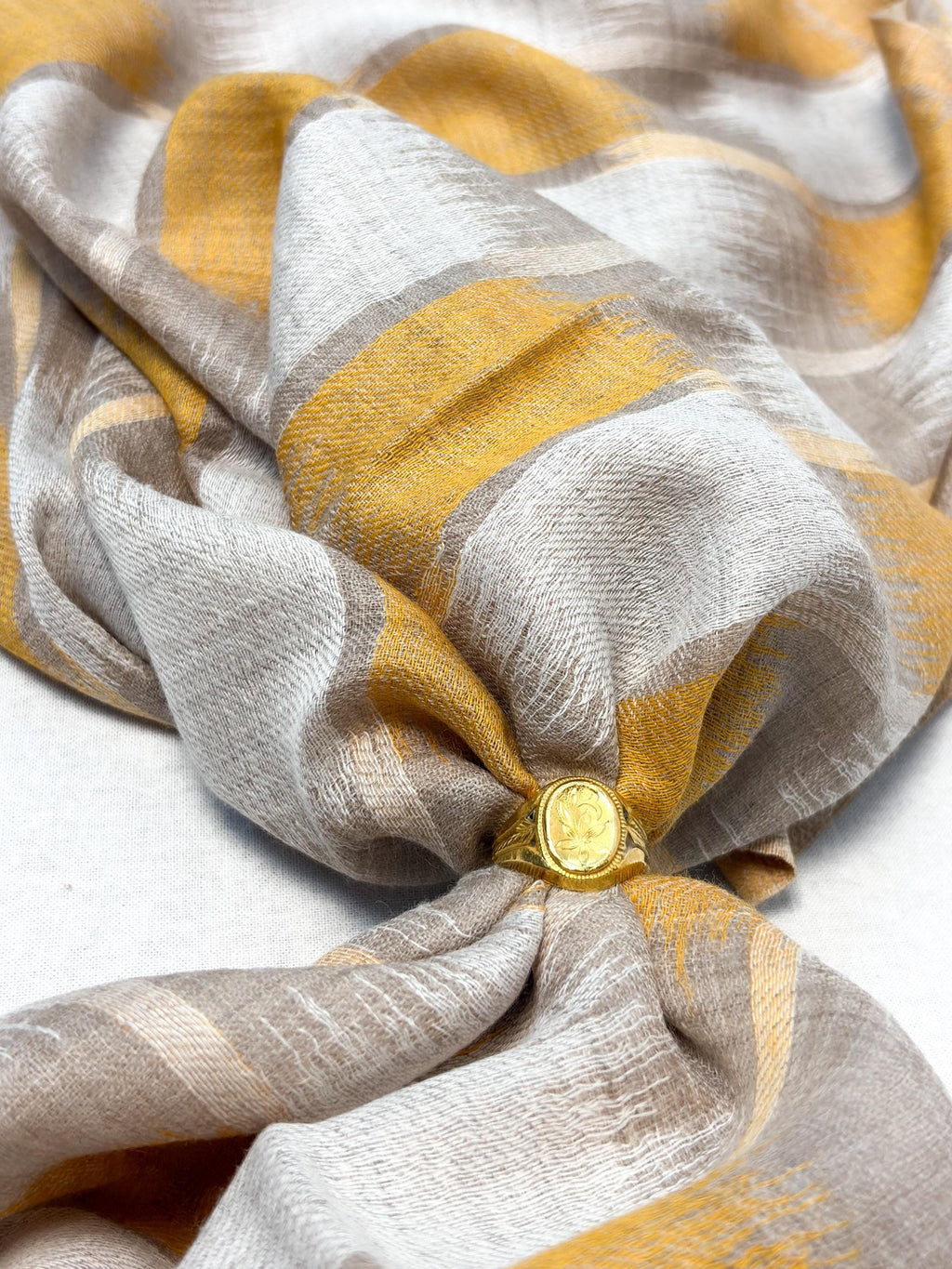 Mustard and Beige Ikat Fine wool Shawl