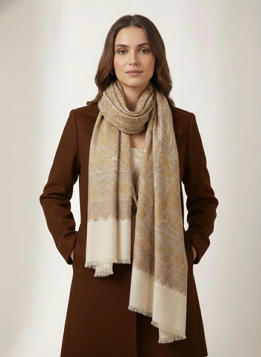 Golden Paisley Fine Wool Stole