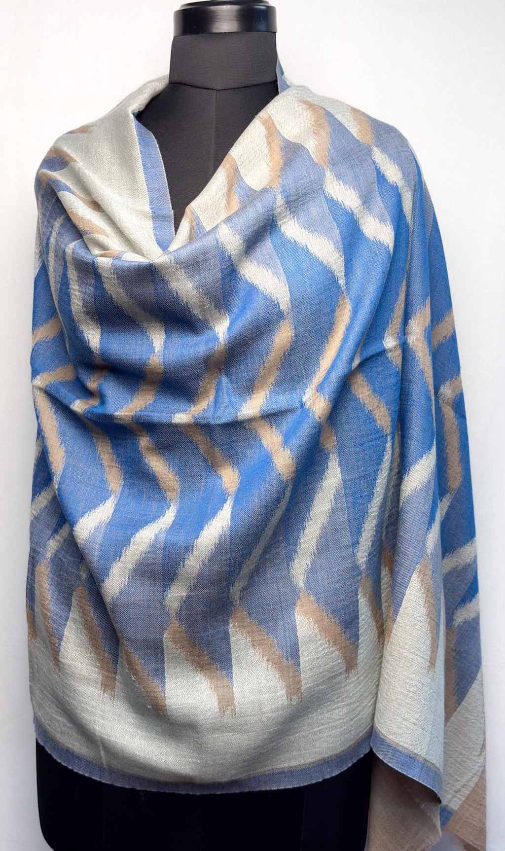 Blue Ikat Fine Wool Stole