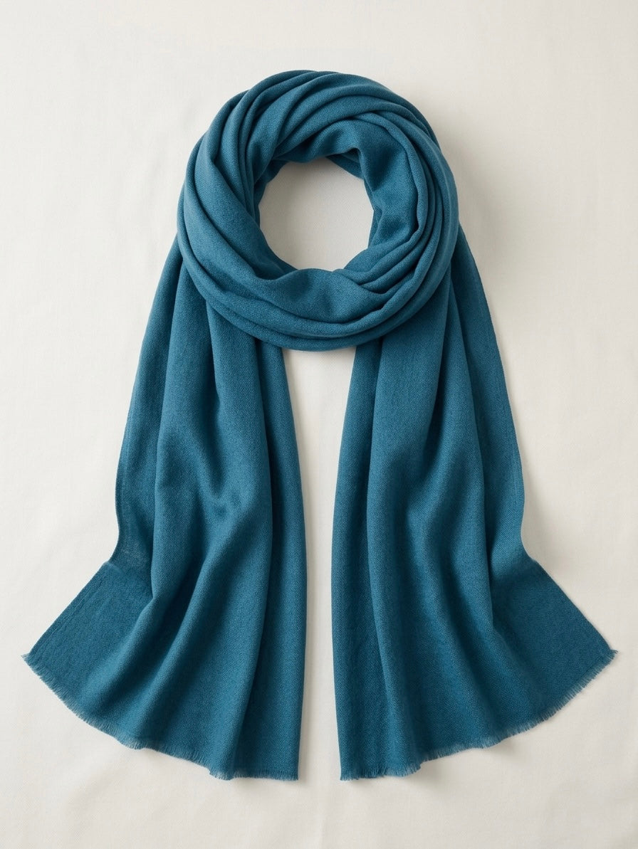 Teal Blue Fine Wool Stole