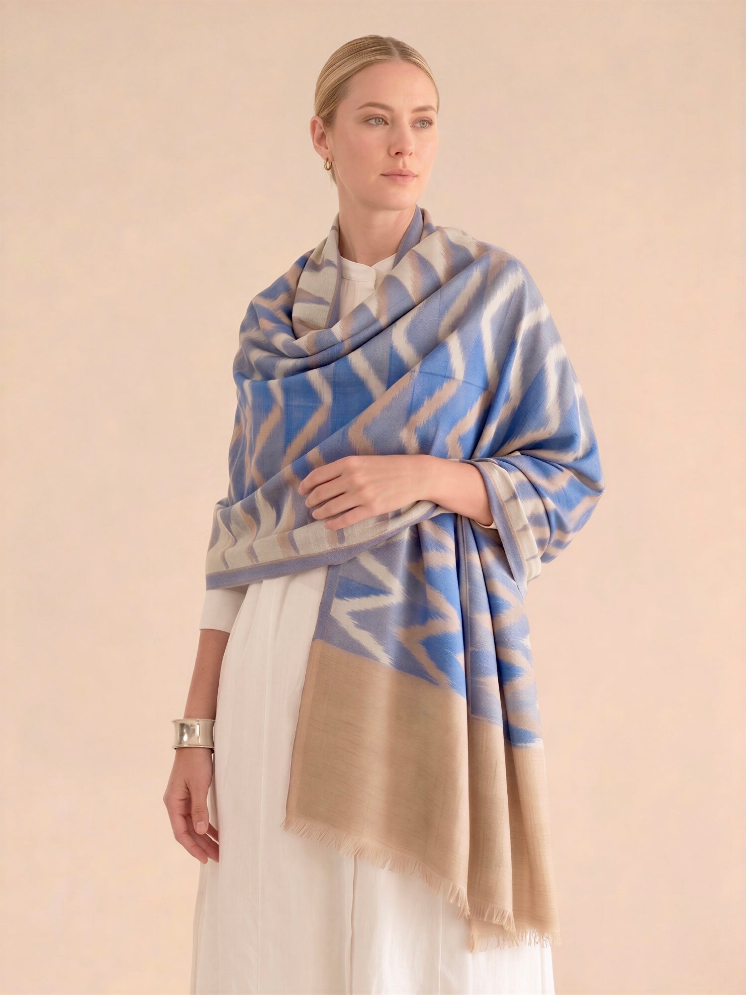 Blue Ikat Fine Wool Stole