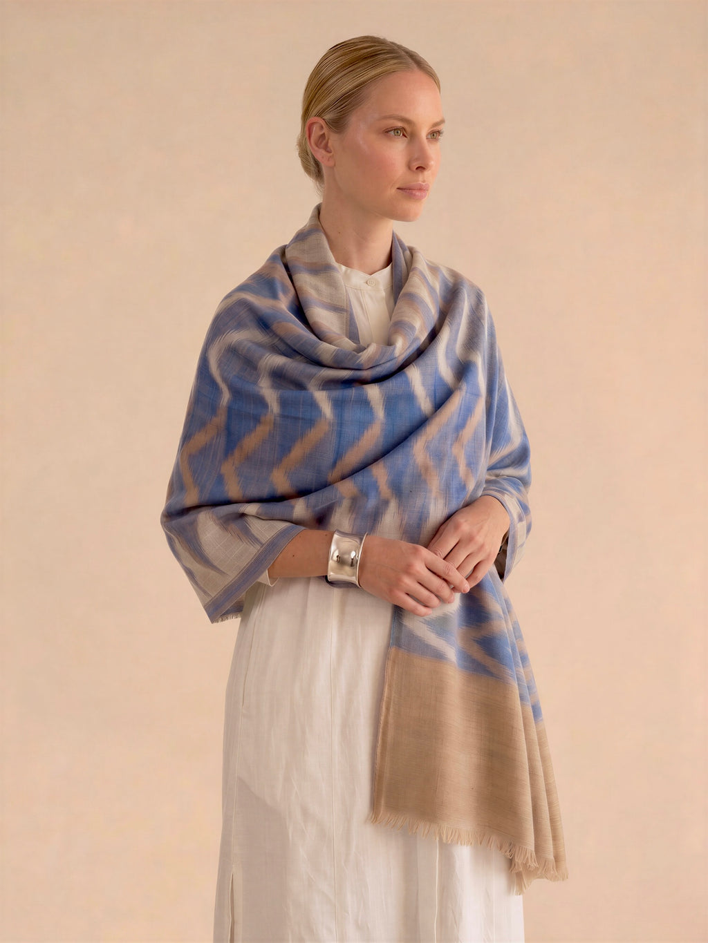 Blue Ikat Fine Wool Stole