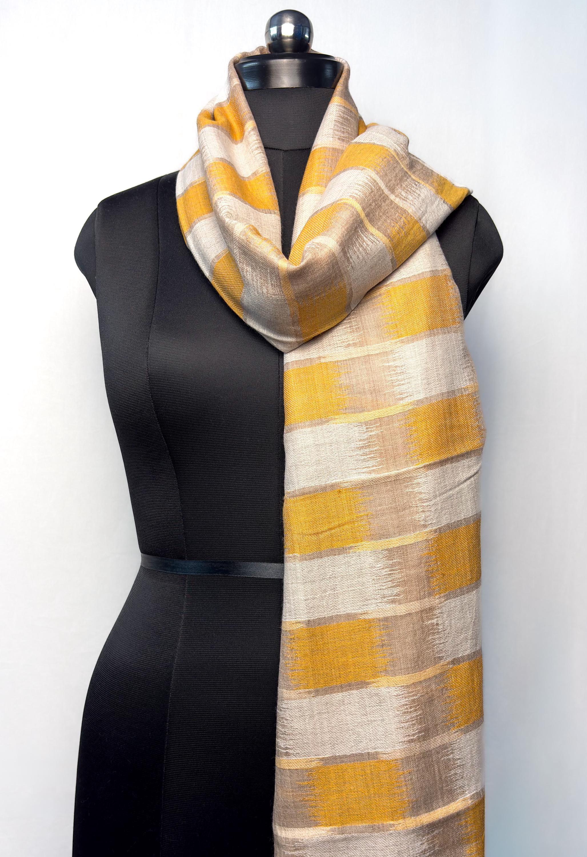 Mustard and Beige Ikat Fine wool Shawl