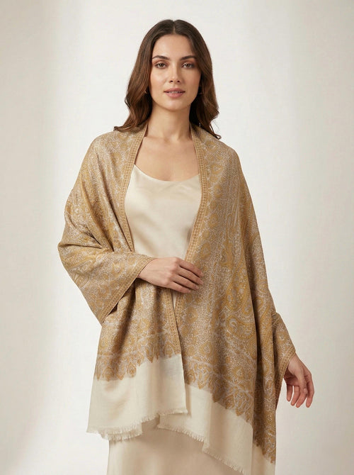 Fine Wool Beige Paisley Scarf