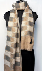 Beige and Grey Ikat Fine wool Stole